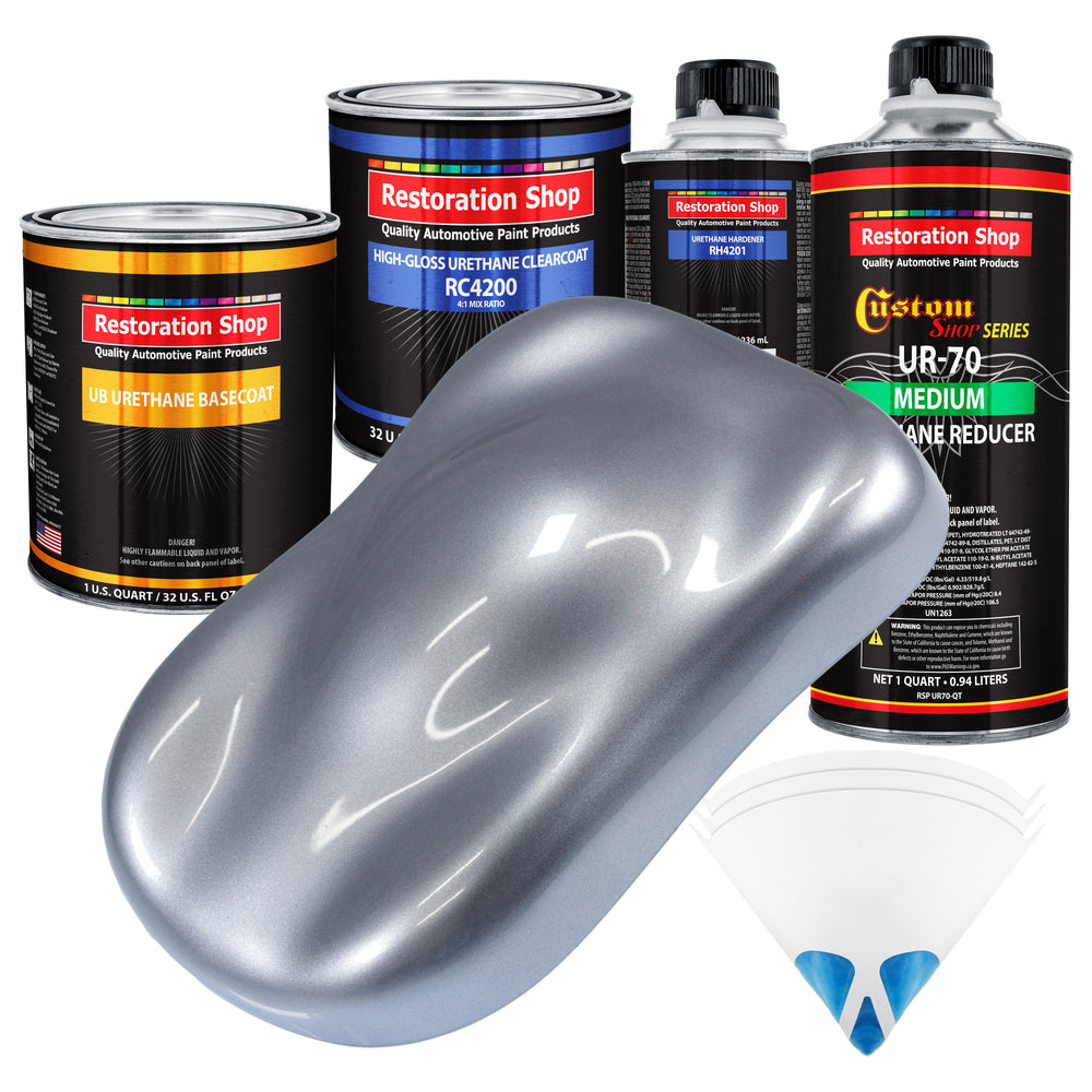 Cool Gray Metallic - Urethane Basecoat with Clearcoat Auto Paint - Complete Medium Quart Paint Kit - Professional Gloss Automotive Car Truck Coating