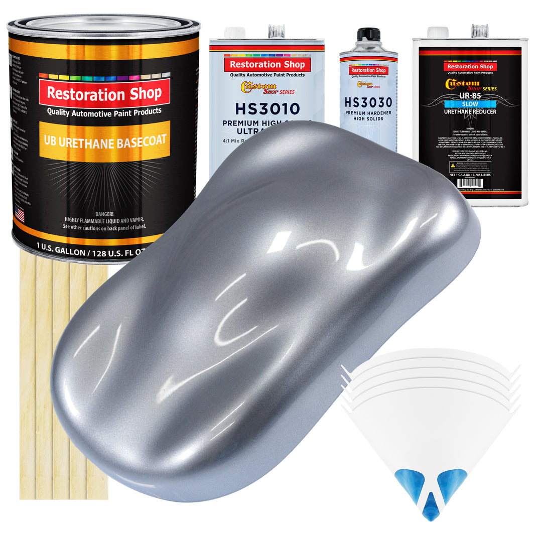 Cool Gray Metallic - Urethane Basecoat with Premium Clearcoat Auto Paint - Complete Slow Gallon Paint Kit - Professional High Gloss Automotive Coating