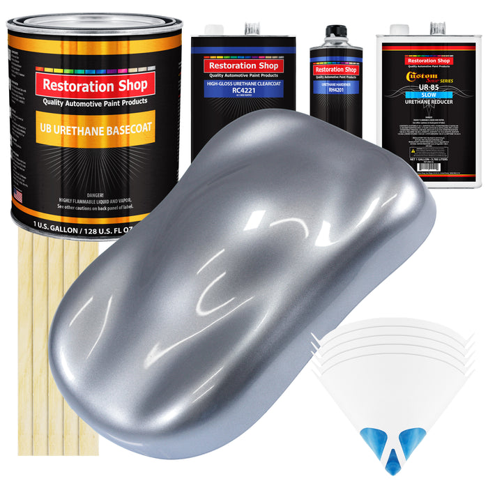 Cool Gray Metallic - Urethane Basecoat with Clearcoat Auto Paint - Complete Slow Gallon Paint Kit - Professional Gloss Automotive Car Truck Coating