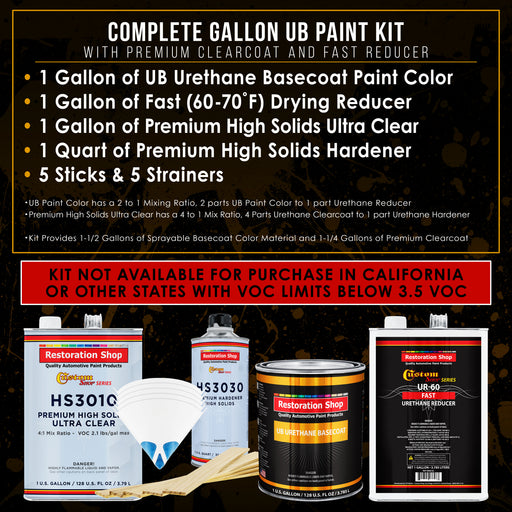 Black Metallic - Urethane Basecoat with Premium Clearcoat Auto Paint - Complete Fast Gallon Paint Kit - Professional High Gloss Automotive Coating