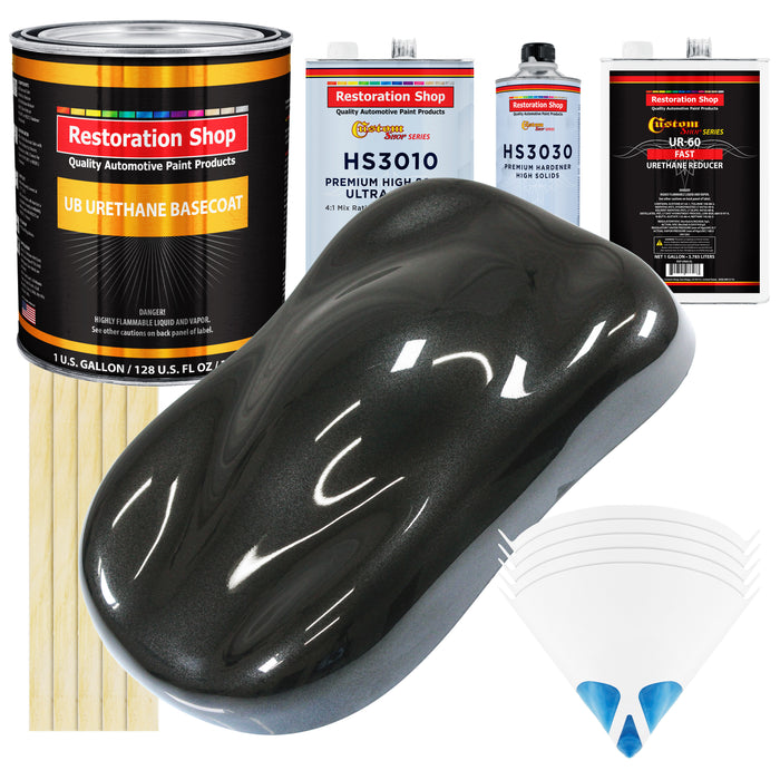 Black Metallic - Urethane Basecoat with Premium Clearcoat Auto Paint - Complete Fast Gallon Paint Kit - Professional High Gloss Automotive Coating