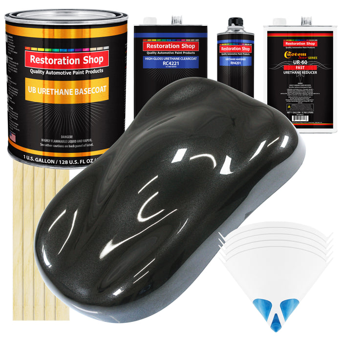 Black Metallic - Urethane Basecoat with Clearcoat Auto Paint - Complete Fast Gallon Paint Kit - Professional High Gloss Automotive, Car, Truck Coating