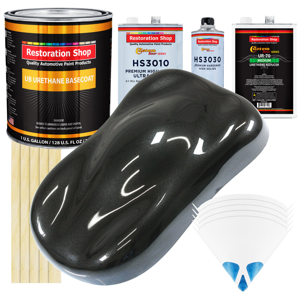 Black Metallic - Urethane Basecoat with Premium Clearcoat Auto Paint - Complete Medium Gallon Paint Kit - Professional High Gloss Automotive Coating