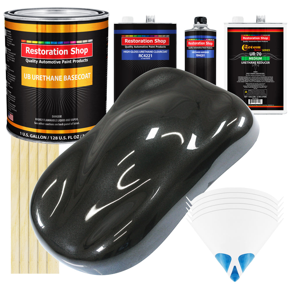 Black Metallic - Urethane Basecoat with Clearcoat Auto Paint (Complete Medium Gallon Paint Kit) Professional High Gloss Automotive Car Truck Coating