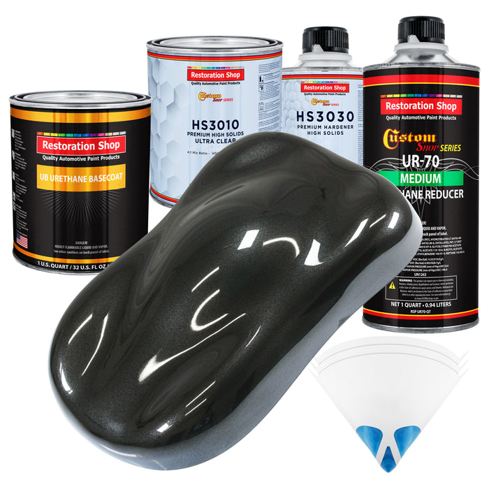 Black Metallic - Urethane Basecoat with Premium Clearcoat Auto Paint - Complete Medium Quart Paint Kit - Professional High Gloss Automotive Coating
