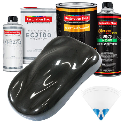 Black Metallic Urethane Basecoat with European Clearcoat Auto Paint - Complete Quart Paint Color Kit - Automotive Refinish Coating