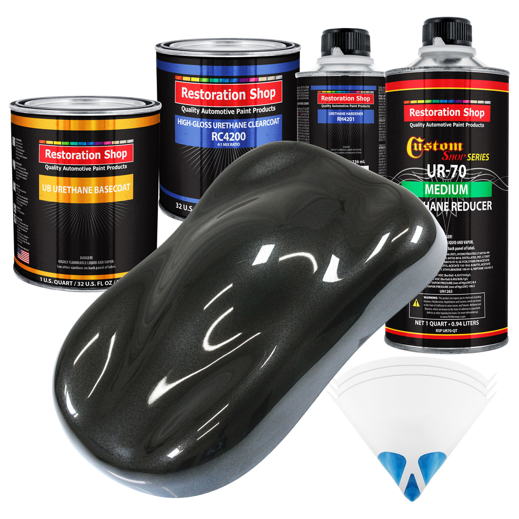 Black Metallic - Urethane Basecoat with Clearcoat Auto Paint (Complete Medium Quart Paint Kit) Professional High Gloss Automotive Car Truck Coating
