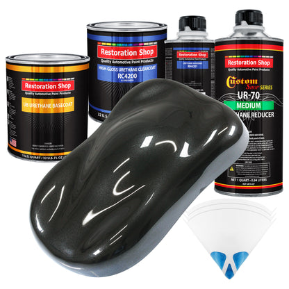 Black Metallic - Urethane Basecoat with Clearcoat Auto Paint (Complete Medium Quart Paint Kit) Professional High Gloss Automotive Car Truck Coating