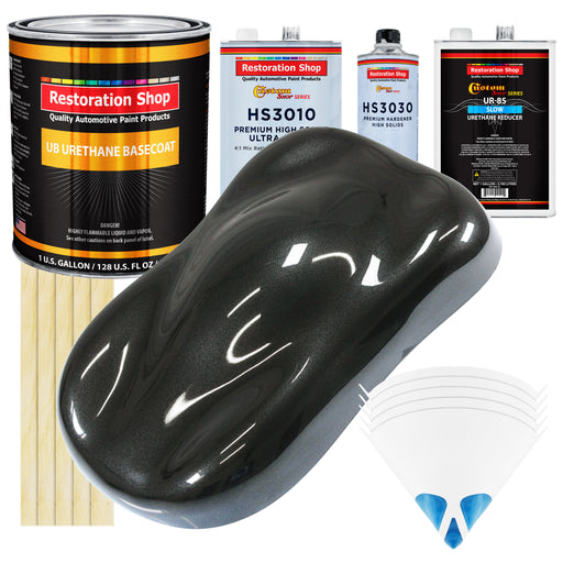 Black Metallic - Urethane Basecoat with Premium Clearcoat Auto Paint - Complete Slow Gallon Paint Kit - Professional High Gloss Automotive Coating