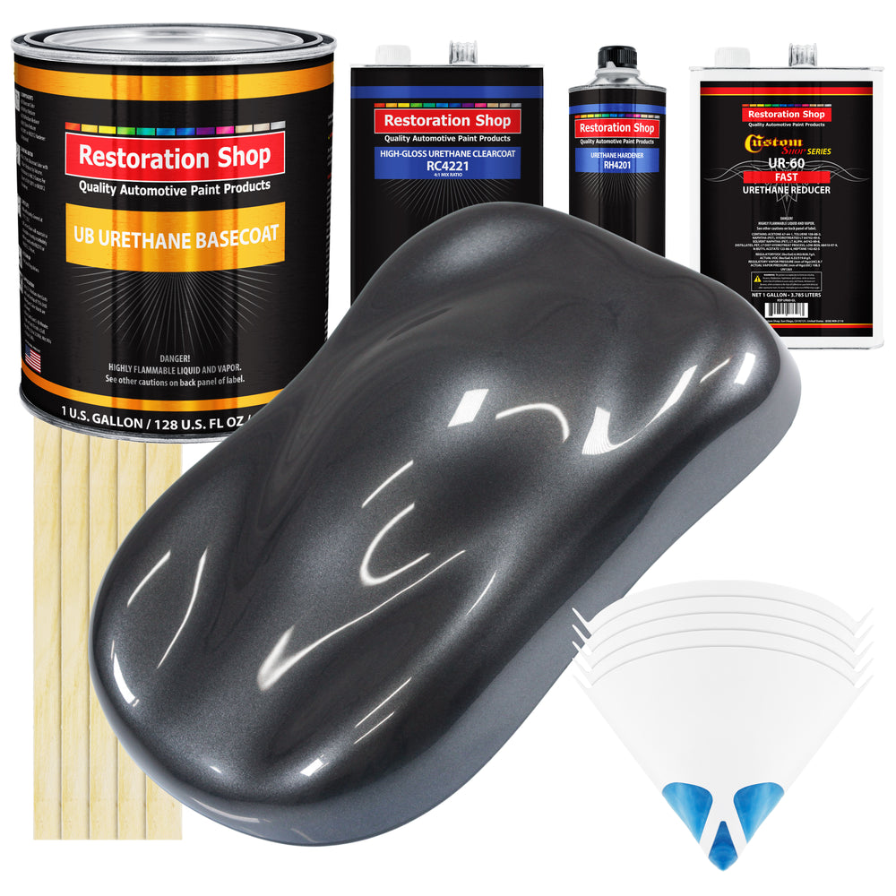 Gunmetal Grey Metallic - Urethane Basecoat with Clearcoat Auto Paint (Complete Fast Gallon Paint Kit) Professional Gloss Automotive Car Truck Coating