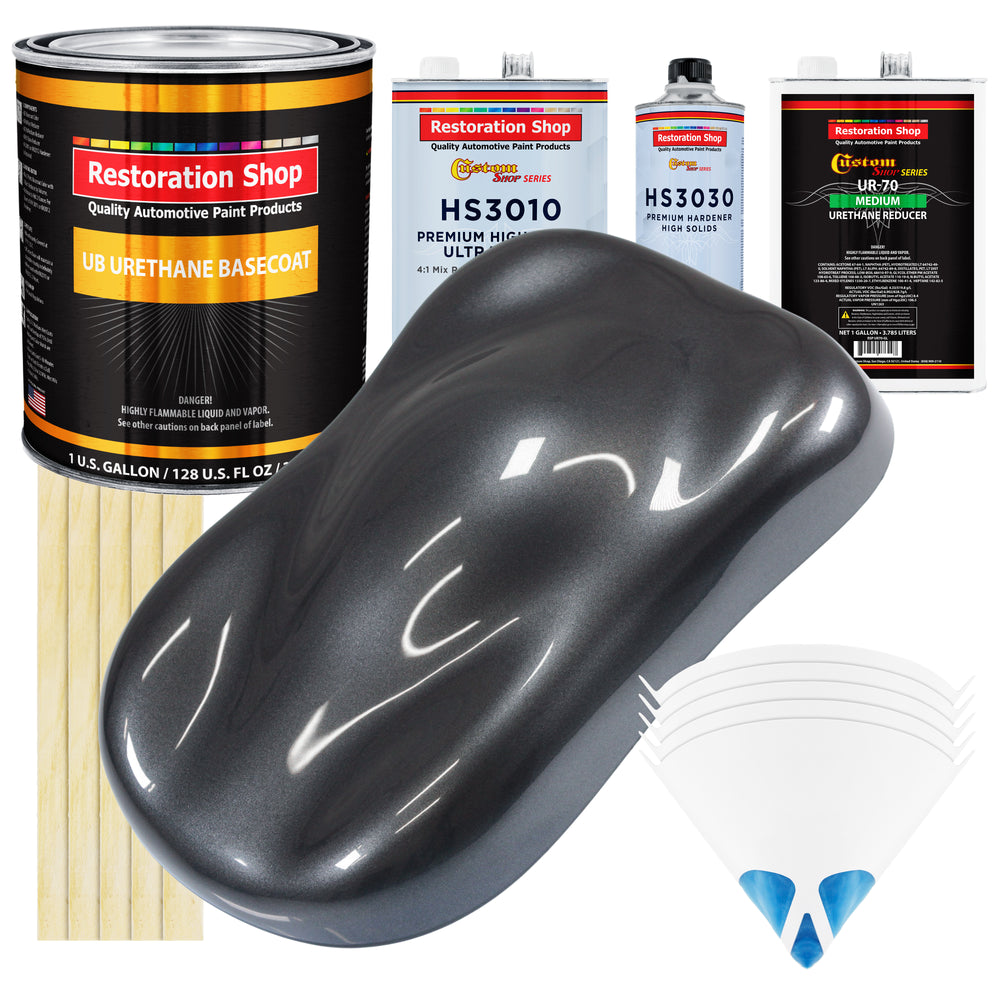 Gunmetal Grey Metallic - Urethane Basecoat with Premium Clearcoat Auto Paint (Complete Medium Gallon Paint Kit) Professional Gloss Automotive Coating