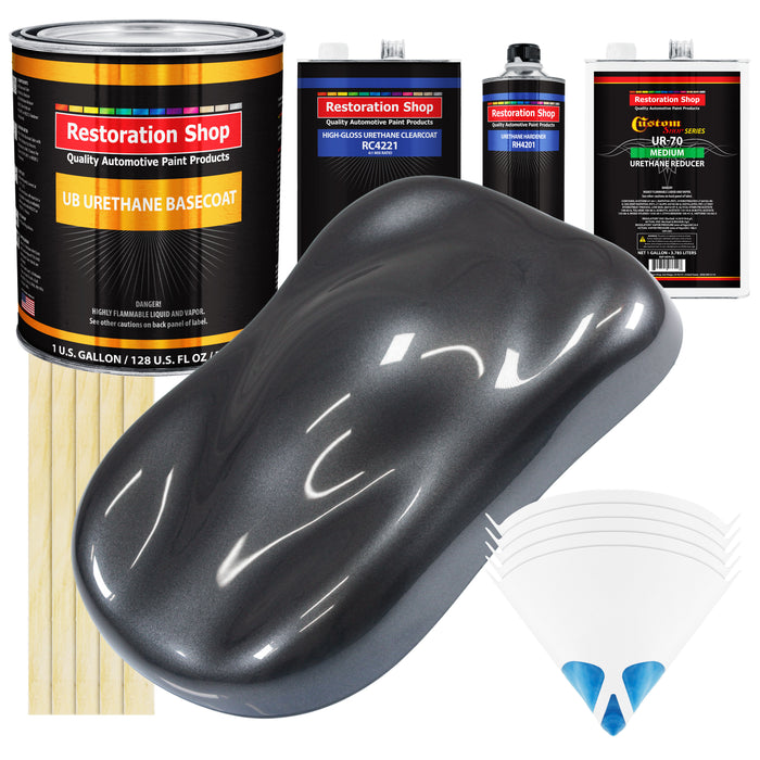 Gunmetal Grey Metallic - Urethane Basecoat with Clearcoat Auto Paint - Complete Medium Gallon Paint Kit - Professional Automotive Car Truck Coating