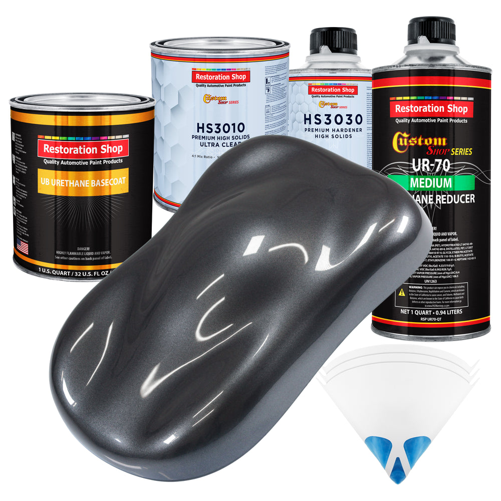 Gunmetal Grey Metallic - Urethane Basecoat with Premium Clearcoat Auto Paint - Complete Medium Quart Paint Kit - Professional Gloss Automotive Coating