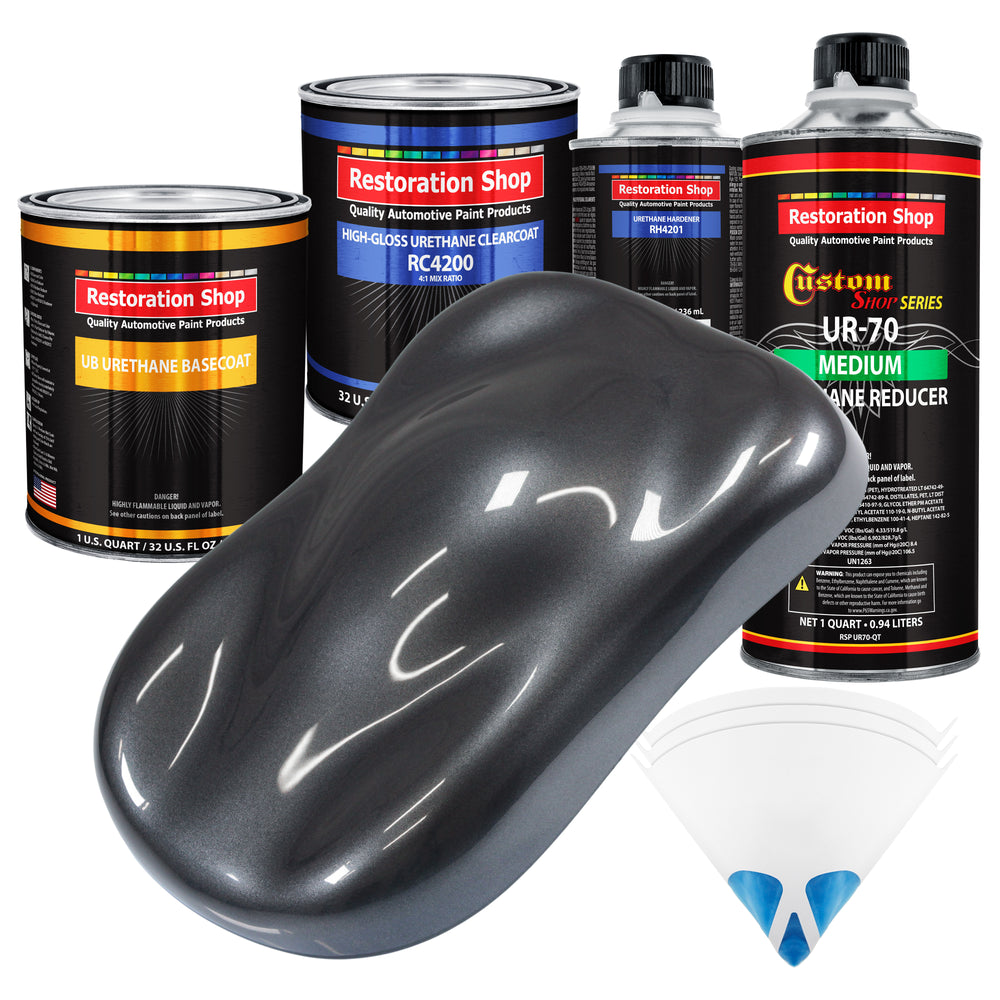 Gunmetal Grey Metallic - Urethane Basecoat with Clearcoat Auto Paint (Complete Medium Quart Paint Kit) Professional Gloss Automotive Car Truck Coating