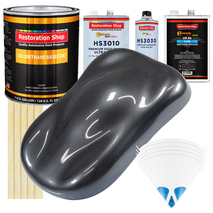 Gunmetal Grey Metallic - Urethane Basecoat with Premium Clearcoat Auto Paint - Complete Slow Gallon Paint Kit - Professional Gloss Automotive Coating