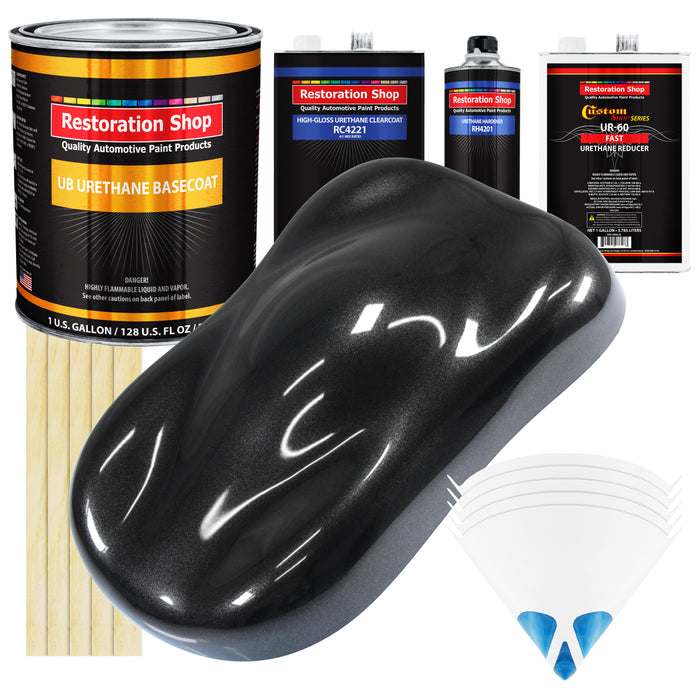 Black Sparkle Metallic - Urethane Basecoat with Clearcoat Auto Paint (Complete Fast Gallon Paint Kit) Professional Gloss Automotive Car Truck Coating