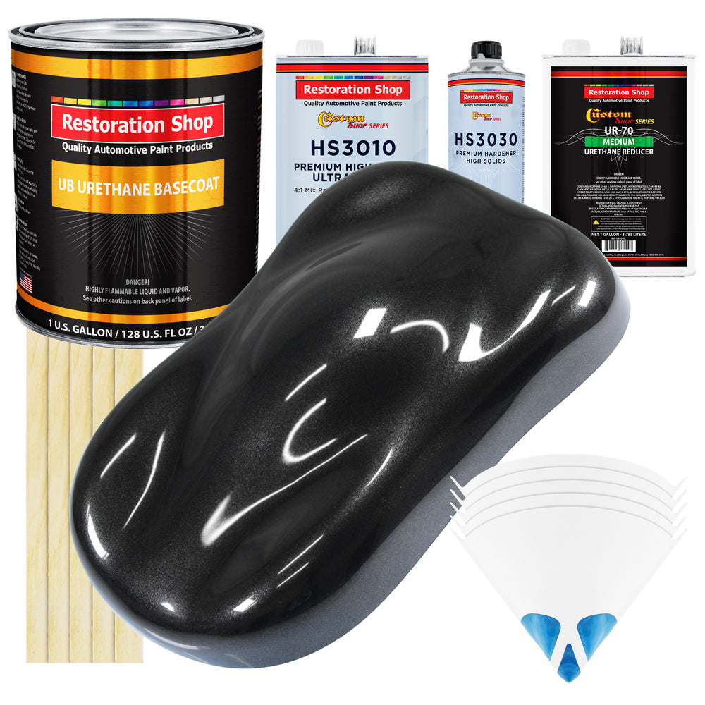 Black Sparkle Metallic - Urethane Basecoat with Premium Clearcoat Auto Paint (Complete Medium Gallon Paint Kit) Professional Gloss Automotive Coating