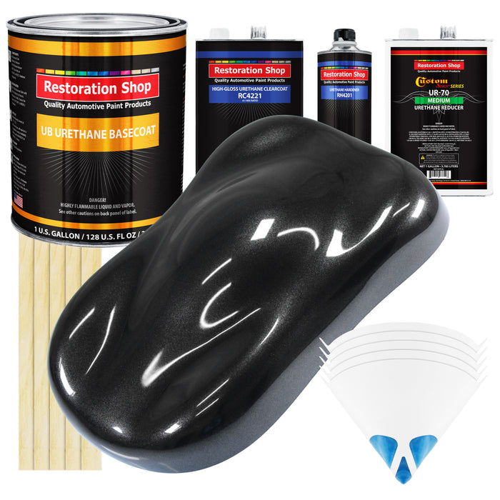 Black Sparkle Metallic - Urethane Basecoat with Clearcoat Auto Paint - Complete Medium Gallon Paint Kit - Professional Automotive Car Truck Coating