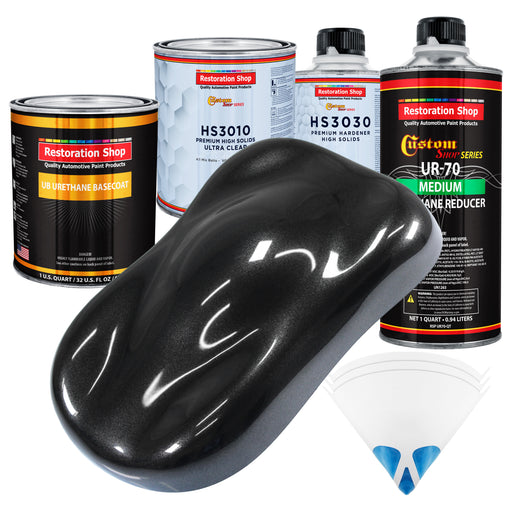 Black Sparkle Metallic - Urethane Basecoat with Premium Clearcoat Auto Paint - Complete Medium Quart Paint Kit - Professional Gloss Automotive Coating