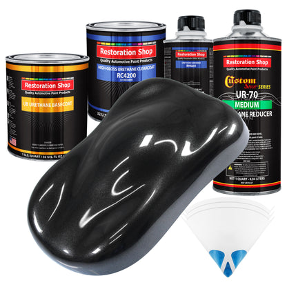 Black Sparkle Metallic - Urethane Basecoat with Clearcoat Auto Paint (Complete Medium Quart Paint Kit) Professional Gloss Automotive Car Truck Coating