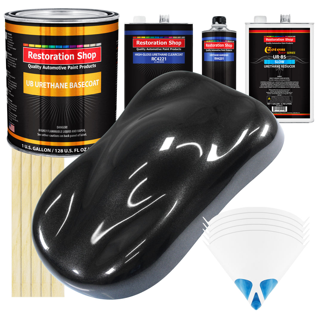 Black Sparkle Metallic - Urethane Basecoat with Clearcoat Auto Paint (Complete Slow Gallon Paint Kit) Professional Gloss Automotive Car Truck Coating