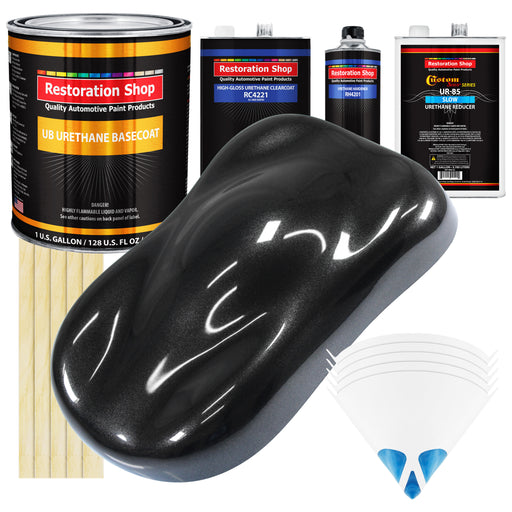 Black Sparkle Metallic - Urethane Basecoat with Clearcoat Auto Paint (Complete Slow Gallon Paint Kit) Professional Gloss Automotive Car Truck Coating