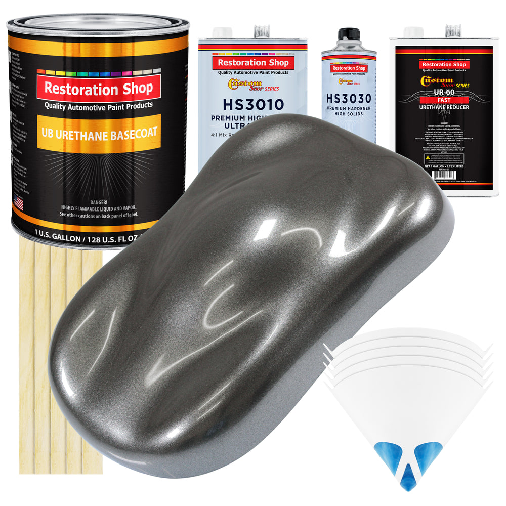 Meteor Gray Metallic - Urethane Basecoat with Premium Clearcoat Auto Paint (Complete Fast Gallon Paint Kit) Professional High Gloss Automotive Coating