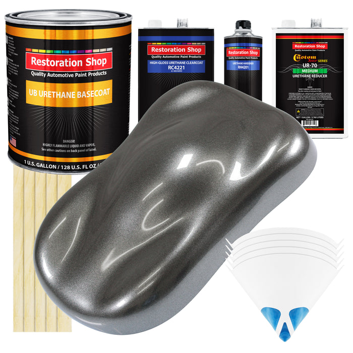 Meteor Gray Metallic - Urethane Basecoat with Clearcoat Auto Paint (Complete Medium Gallon Paint Kit) Professional Gloss Automotive Car Truck Coating
