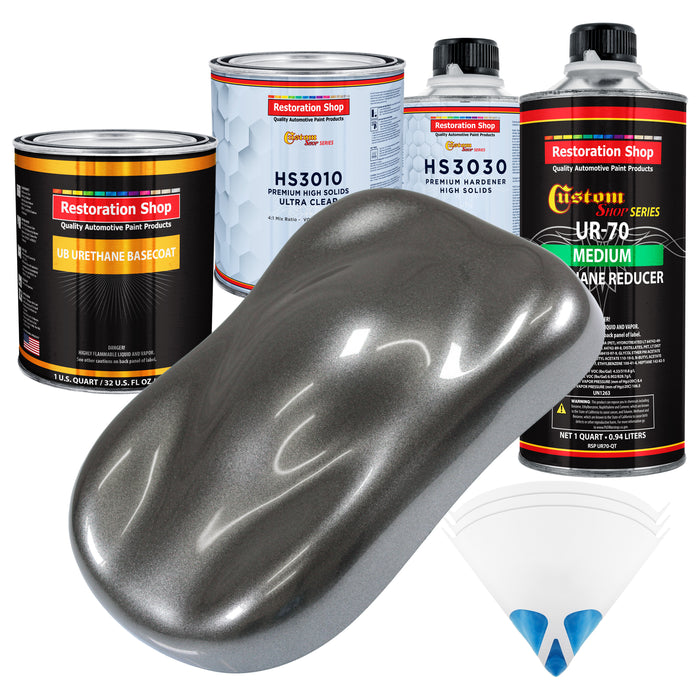 Meteor Gray Metallic - Urethane Basecoat with Premium Clearcoat Auto Paint - Complete Medium Quart Paint Kit - Professional Gloss Automotive Coating