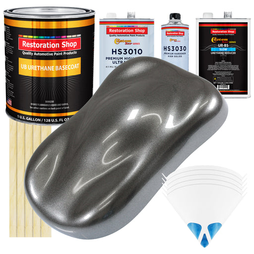 Meteor Gray Metallic - Urethane Basecoat with Premium Clearcoat Auto Paint (Complete Slow Gallon Paint Kit) Professional High Gloss Automotive Coating