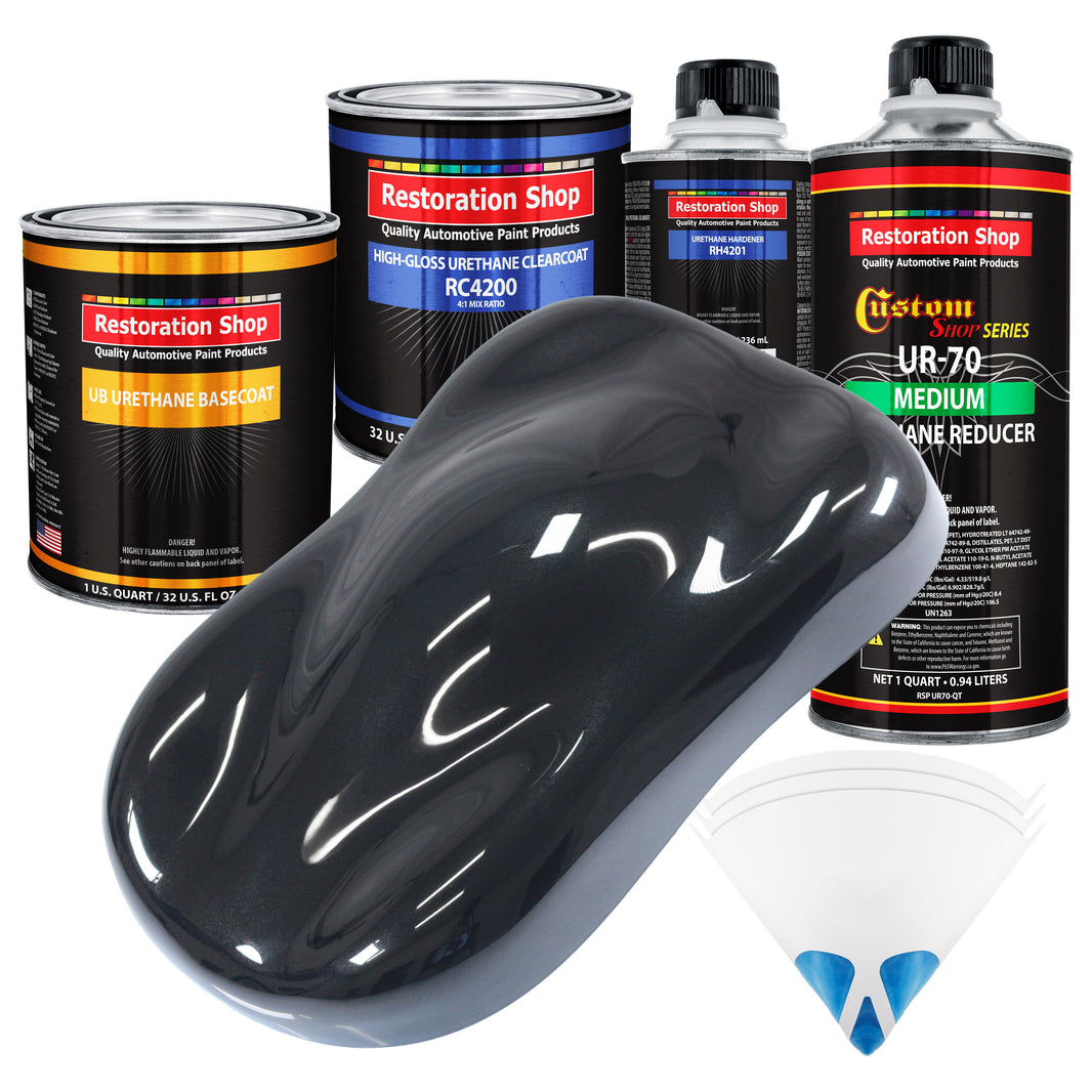 Phantom Black Pearl - Urethane Basecoat with Clearcoat Auto Paint - Complete Medium Quart Paint Kit - Professional Gloss Automotive Car Truck Coating