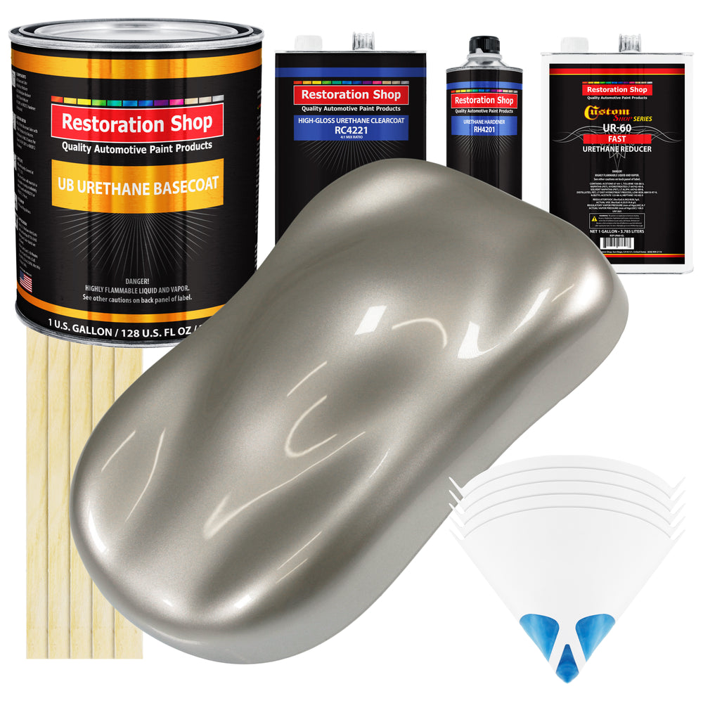 Bright Silver Metallic - Urethane Basecoat with Clearcoat Auto Paint (Complete Fast Gallon Paint Kit) Professional Gloss Automotive Car Truck Coating