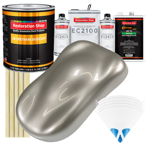 Bright Silver Metallic Urethane Basecoat with European Clearcoat Auto Paint - Complete Gallon Paint Color Kit - Automotive Refinish Coating