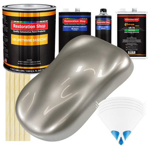 Bright Silver Metallic - Urethane Basecoat with Clearcoat Auto Paint - Complete Medium Gallon Paint Kit - Professional Automotive Car Truck Coating