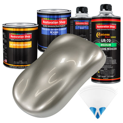 Bright Silver Metallic - Urethane Basecoat with Clearcoat Auto Paint (Complete Medium Quart Paint Kit) Professional Gloss Automotive Car Truck Coating