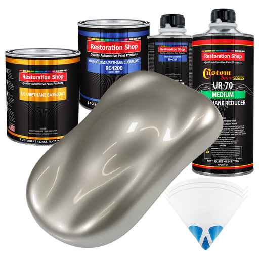 Bright Silver Metallic - Urethane Basecoat with Clearcoat Auto Paint (Complete Medium Quart Paint Kit) Professional Gloss Automotive Car Truck Coating