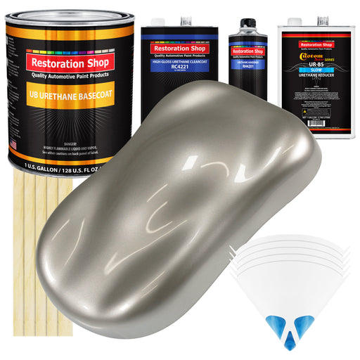 Bright Silver Metallic - Urethane Basecoat with Clearcoat Auto Paint (Complete Slow Gallon Paint Kit) Professional Gloss Automotive Car Truck Coating