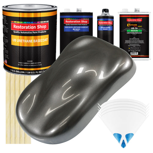 Chop Top Silver Metallic - Urethane Basecoat with Clearcoat Auto Paint - Complete Medium Gallon Paint Kit - Professional Automotive Car Truck Coating