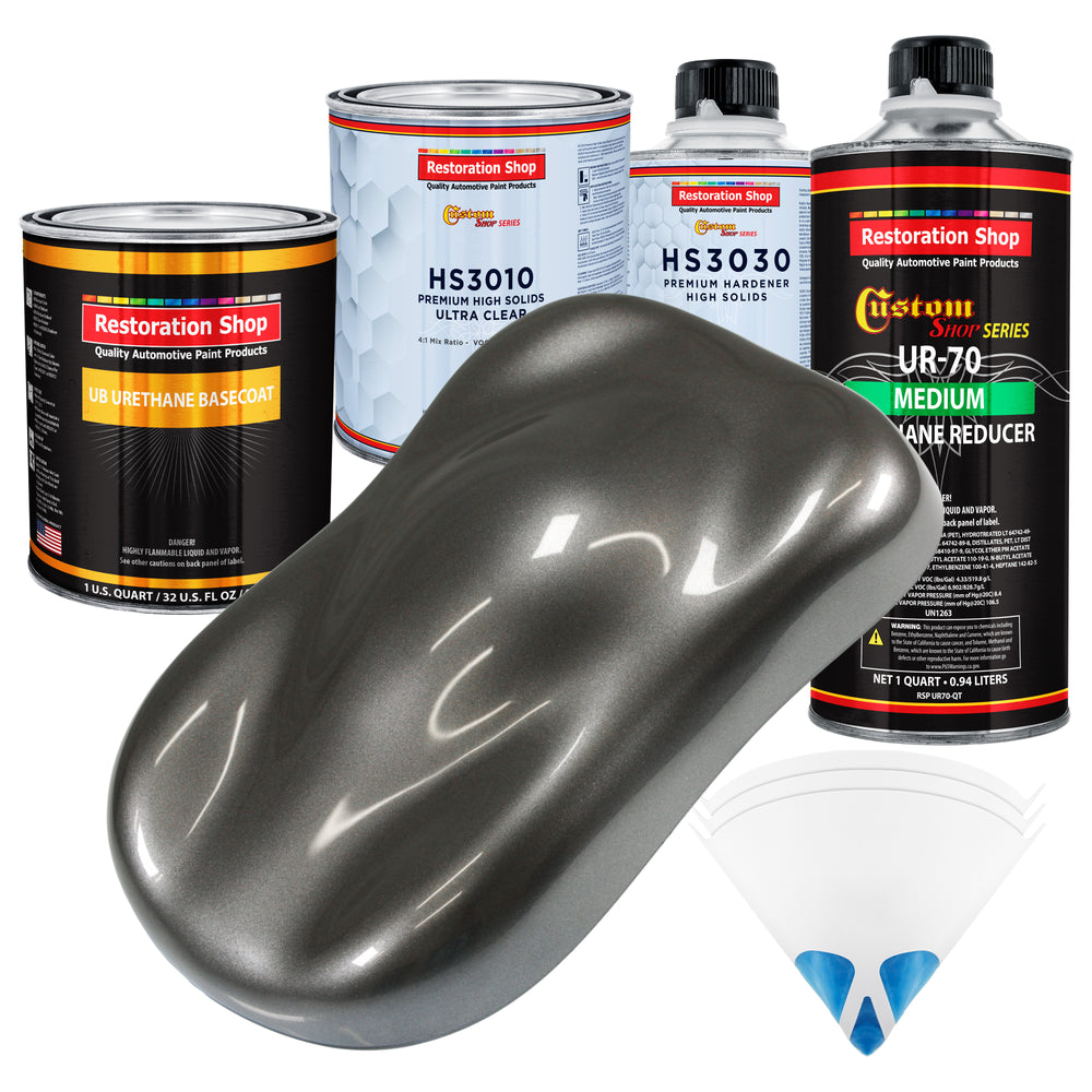 Chop Top Silver Metallic - Urethane Basecoat with Premium Clearcoat Auto Paint (Complete Medium Quart Paint Kit) Professional Gloss Automotive Coating