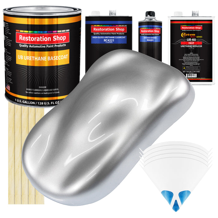 Iridium Silver Metallic - Urethane Basecoat with Clearcoat Auto Paint (Complete Fast Gallon Paint Kit) Professional Gloss Automotive Car Truck Coating
