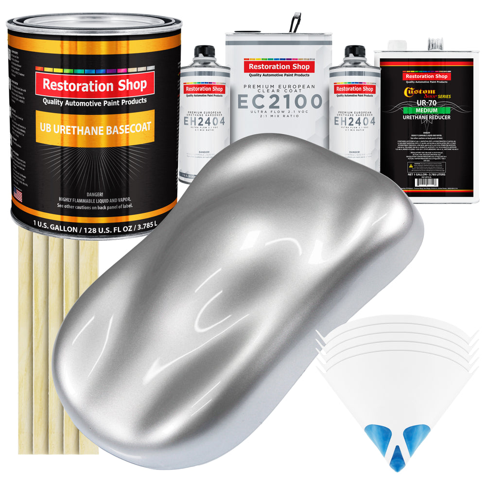 Iridium Silver Metallic Urethane Basecoat with European Clearcoat Auto Paint - Complete Gallon Paint Color Kit - Automotive Refinish Coating