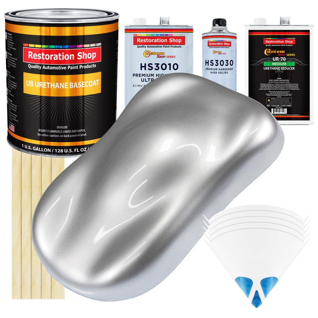 Iridium Silver Metallic - Urethane Basecoat with Premium Clearcoat Auto Paint (Complete Medium Gallon Paint Kit) Professional Gloss Automotive Coating