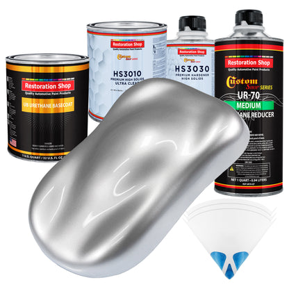 Iridium Silver Metallic - Urethane Basecoat with Premium Clearcoat Auto Paint (Complete Medium Quart Paint Kit) Professional Gloss Automotive Coating