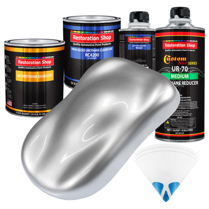 Iridium Silver Metallic - Urethane Basecoat with Clearcoat Auto Paint - Complete Medium Quart Paint Kit - Professional Automotive Car Truck Coating