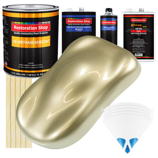 Antique Gold Metallic - Urethane Basecoat with Clearcoat Auto Paint - Complete Fast Gallon Paint Kit - Professional Gloss Automotive Car Truck Coating