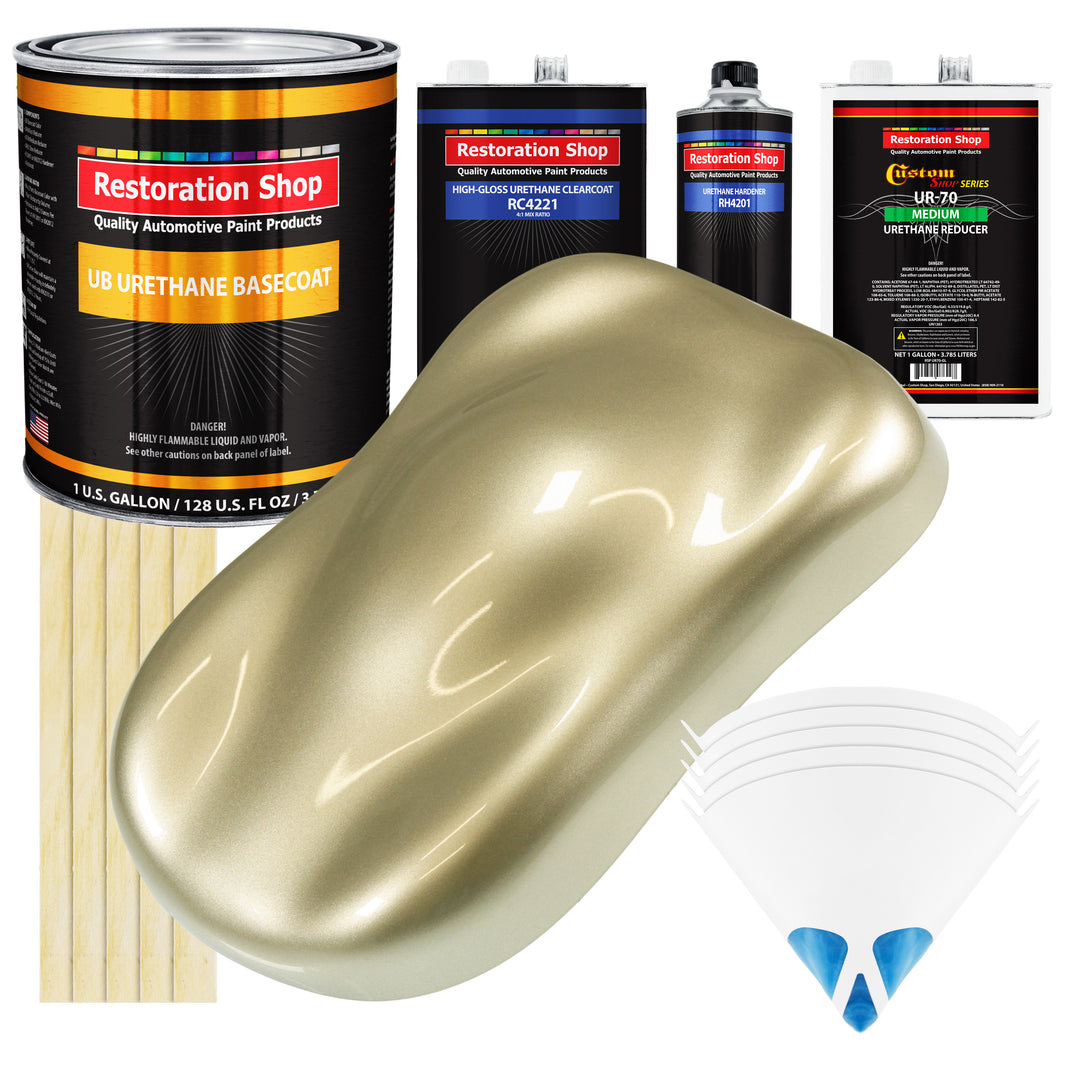 Antique Gold Metallic - Urethane Basecoat with Clearcoat Auto Paint (Complete Medium Gallon Paint Kit) Professional Gloss Automotive Car Truck Coating