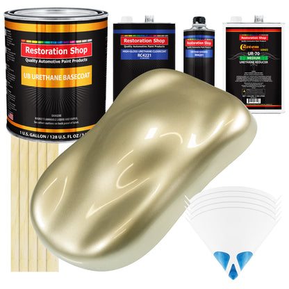 Antique Gold Metallic - Urethane Basecoat with Clearcoat Auto Paint (Complete Medium Gallon Paint Kit) Professional Gloss Automotive Car Truck Coating