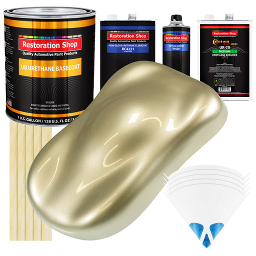 Antique Gold Metallic - Urethane Basecoat with Clearcoat Auto Paint (Complete Medium Gallon Paint Kit) Professional Gloss Automotive Car Truck Coating