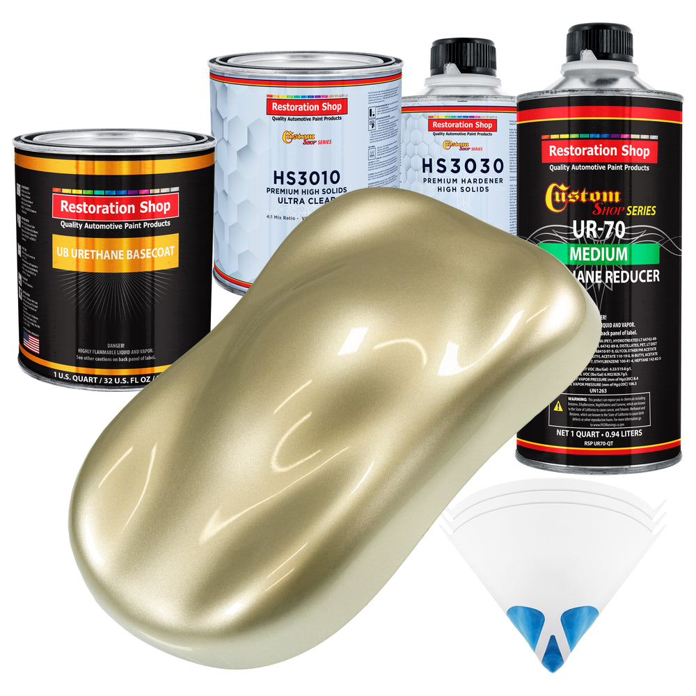 Antique Gold Metallic - Urethane Basecoat with Premium Clearcoat Auto Paint - Complete Medium Quart Paint Kit - Professional Gloss Automotive Coating