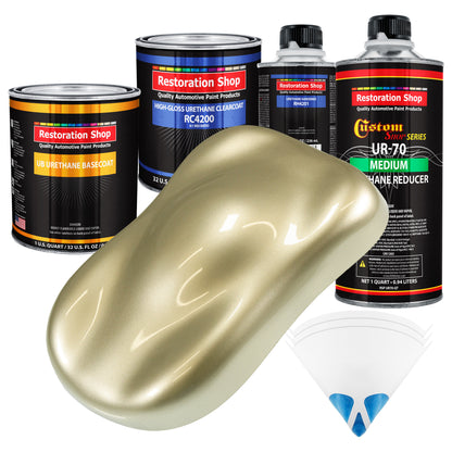 Antique Gold Metallic - Urethane Basecoat with Clearcoat Auto Paint (Complete Medium Quart Paint Kit) Professional Gloss Automotive Car Truck Coating